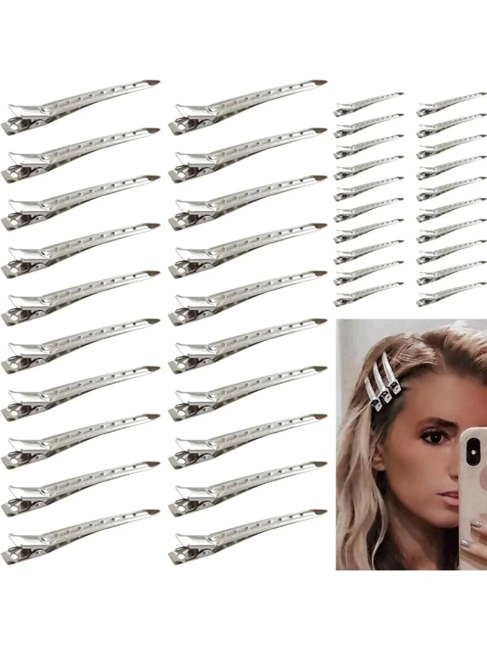 40 PCS Metal Duck Billed Clips for Hair Styling, Coloring & Rollers - Silver